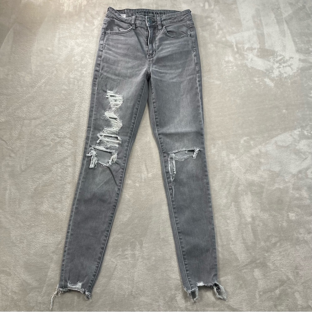 American Eagle Distressed Next Level Stretch Super Hi Rise Jegging Jeans Sz 2